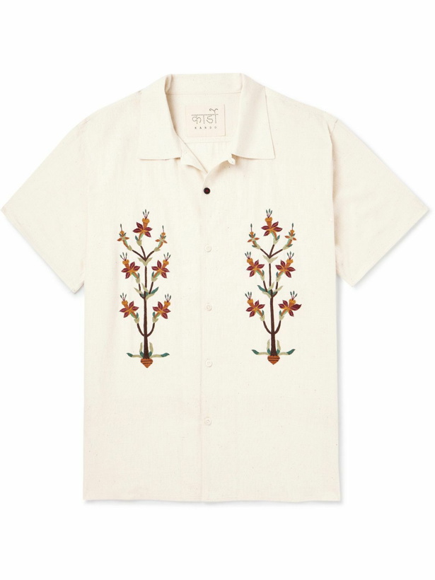 Photo: Kardo - Convertible-Collar Embroidered Cotton Shirt - Neutrals