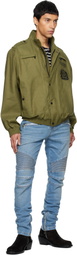 Balmain Khaki Cotton Aviator-Style Bomber Jacket