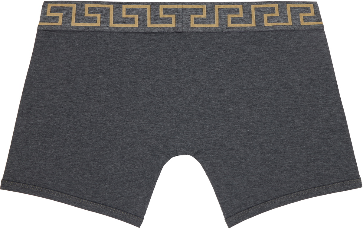 Versace Underwear Two-Pack Black & Gray Greca Border Long Boxer Briefs