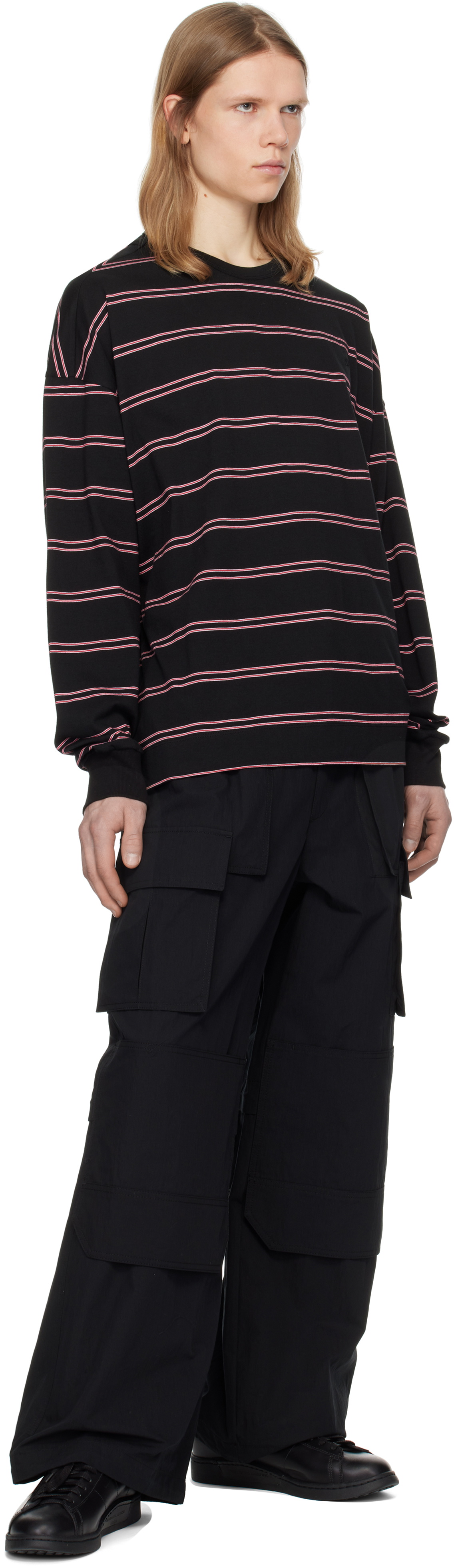 Juun.J Black Pin Stripe Long Sleeve T-shirt