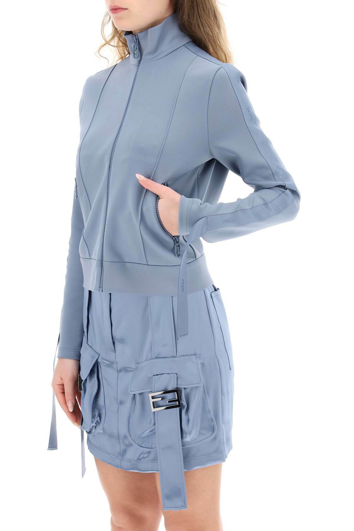 FENDI logo tape zip-up sweatshirt Light blue Fendi