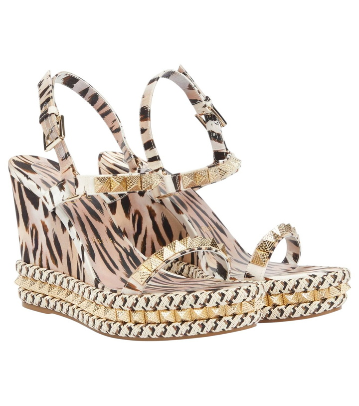 Photo: Christian Louboutin Pyraclou 110 leopard-print satin espadrilles