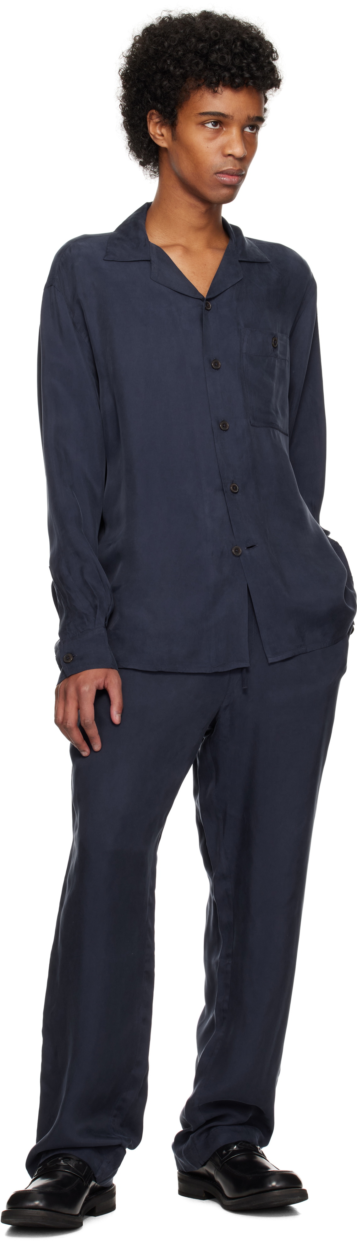 Róhe Navy Fluid Drawcord Trousers