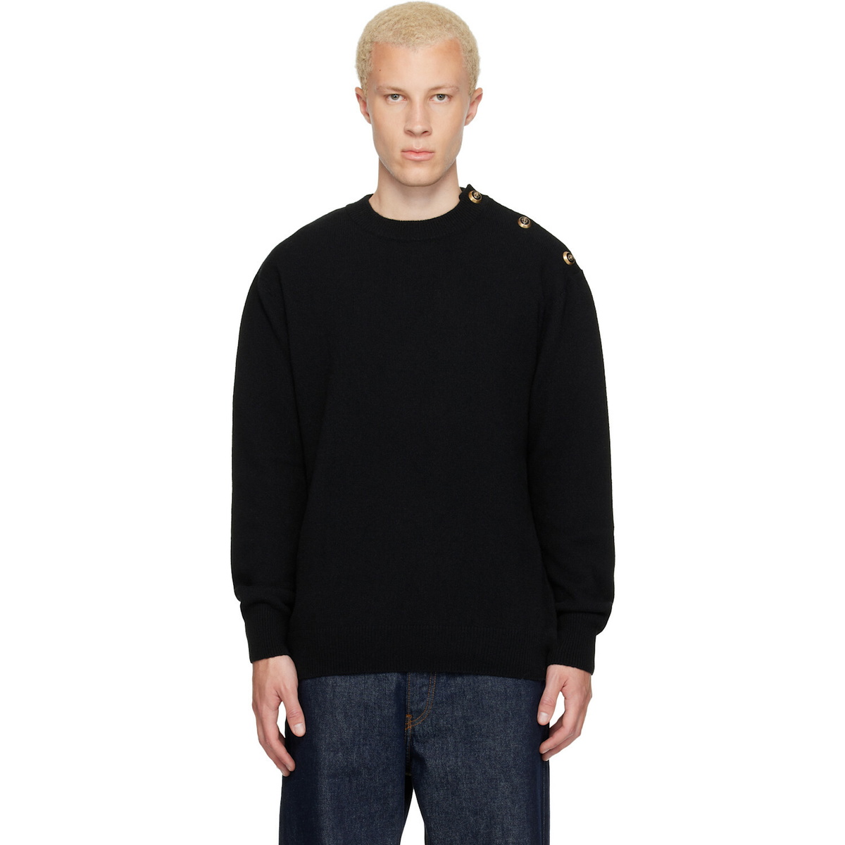 BALMAIN Black Buttoned Eco-Cashmere Knit Sweater