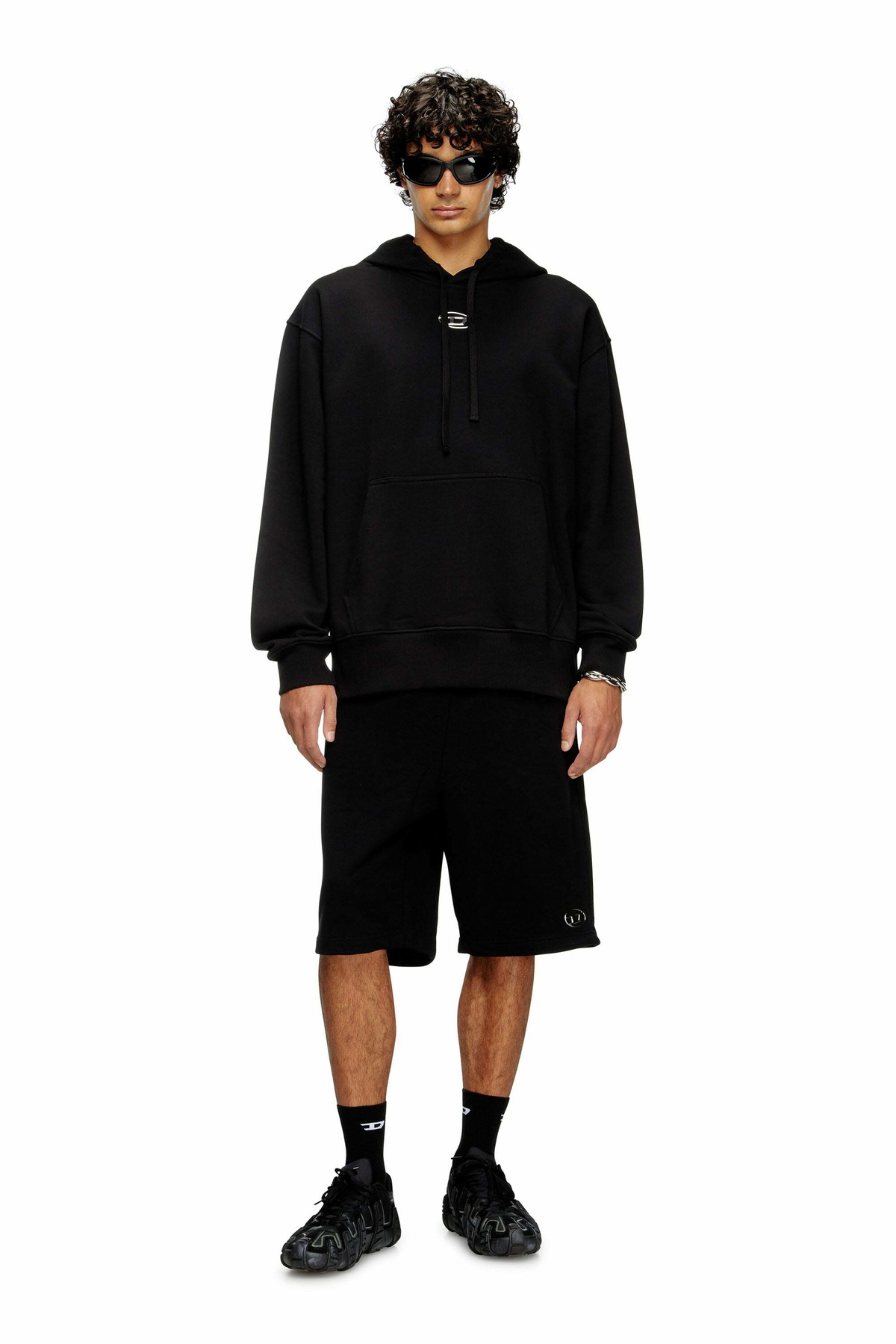 Diesel Hoodie with metallic logo - Sweaters Mens in Black