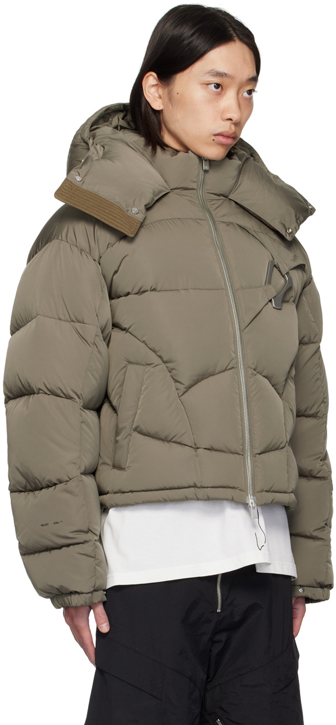 HELIOT EMIL Khaki Abstract Down Puffer Jacket Heliot Emil