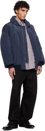 Hed Mayner Navy Crinkled Bomber Jacket