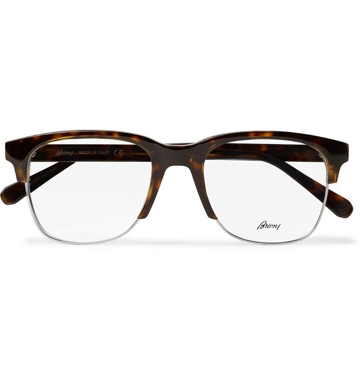 Photo: Brioni - Square-Frame Tortoishell Acetate and Silver-Tone Optical Glasses - Men - Tortoiseshell