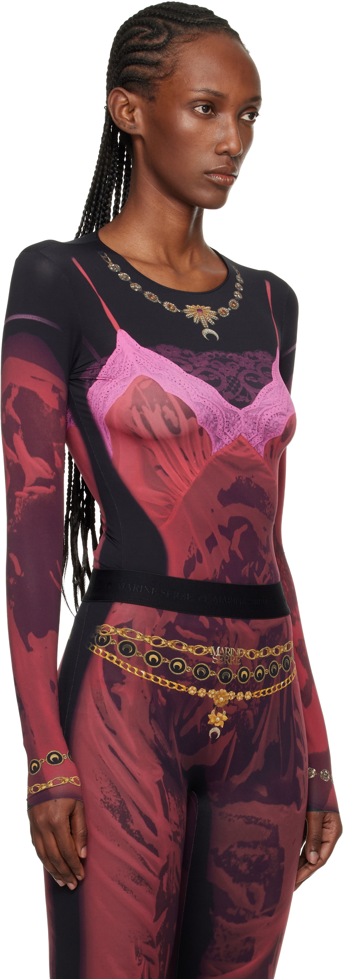 Marine Serre Red & Black Wet Nuisette Printed Jersey LS T-shirt