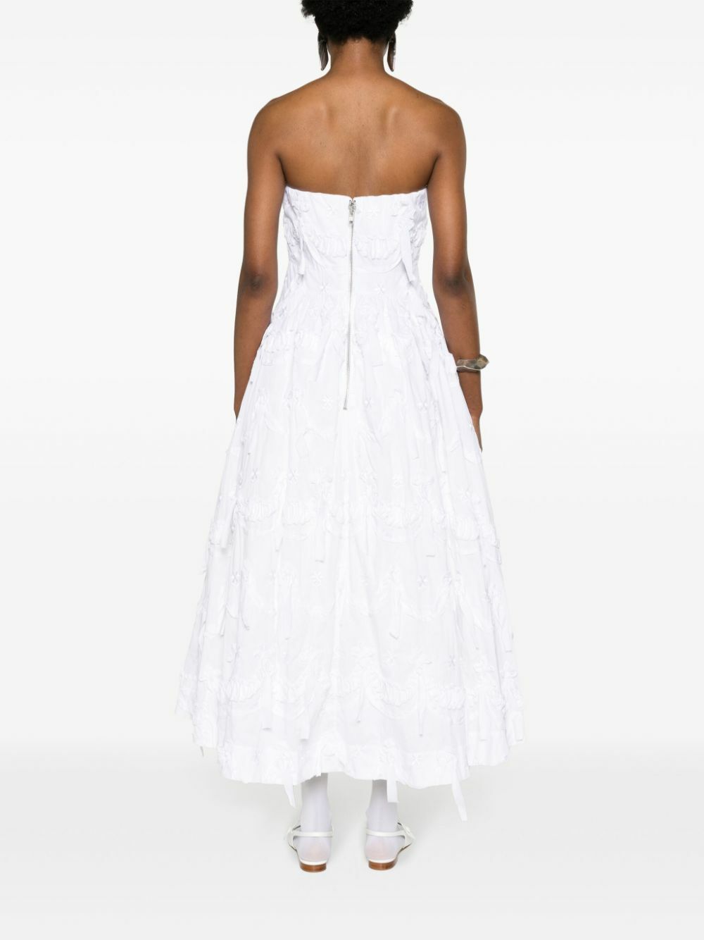 Simone Rocha White Floral-Embroidered Flared Dress Simone Rocha