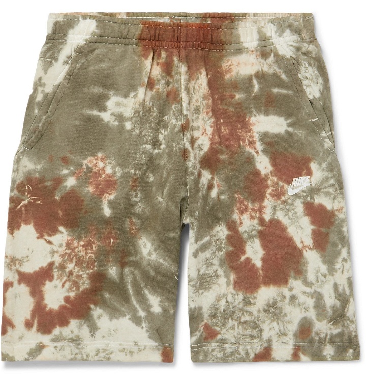 Photo: Nike - Wide-Leg Tie-Dyed Loopback Cotton-Blend Terry Drawstring Shorts - Green