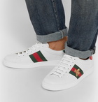 Gucci - Ace Watersnake-Trimmed Embroidered Leather Sneakers - Men - White