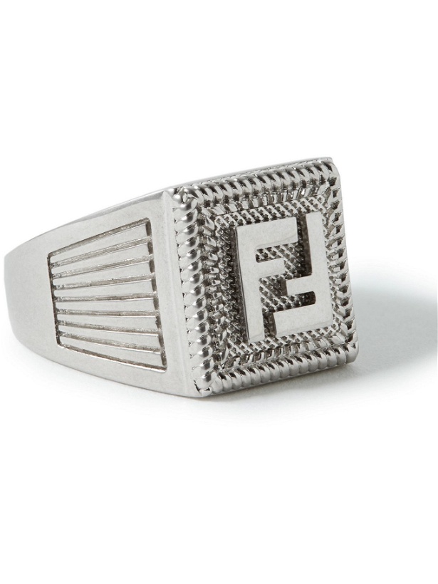 Photo: Fendi - Logo-Embossed Palladium-Tone Signet Ring - Silver