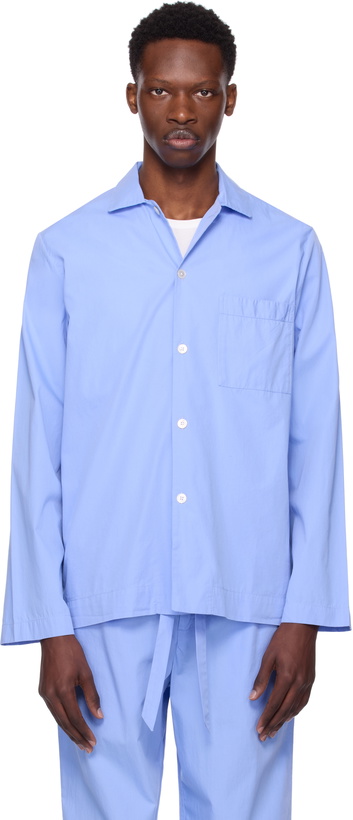 Photo: Tekla Blue Poplin Long Sleeve Pyjama Shirt