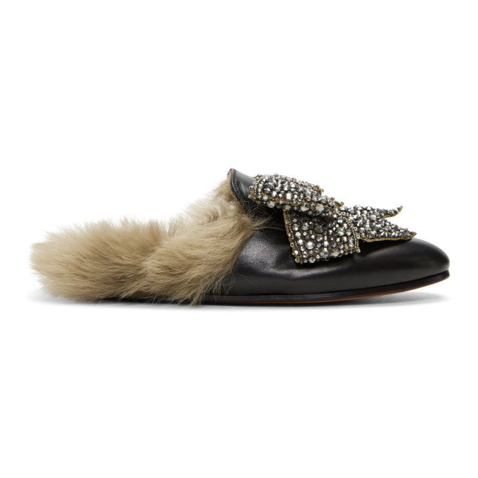Photo: Gucci Black Princetown Bow Slip-On Loafers
