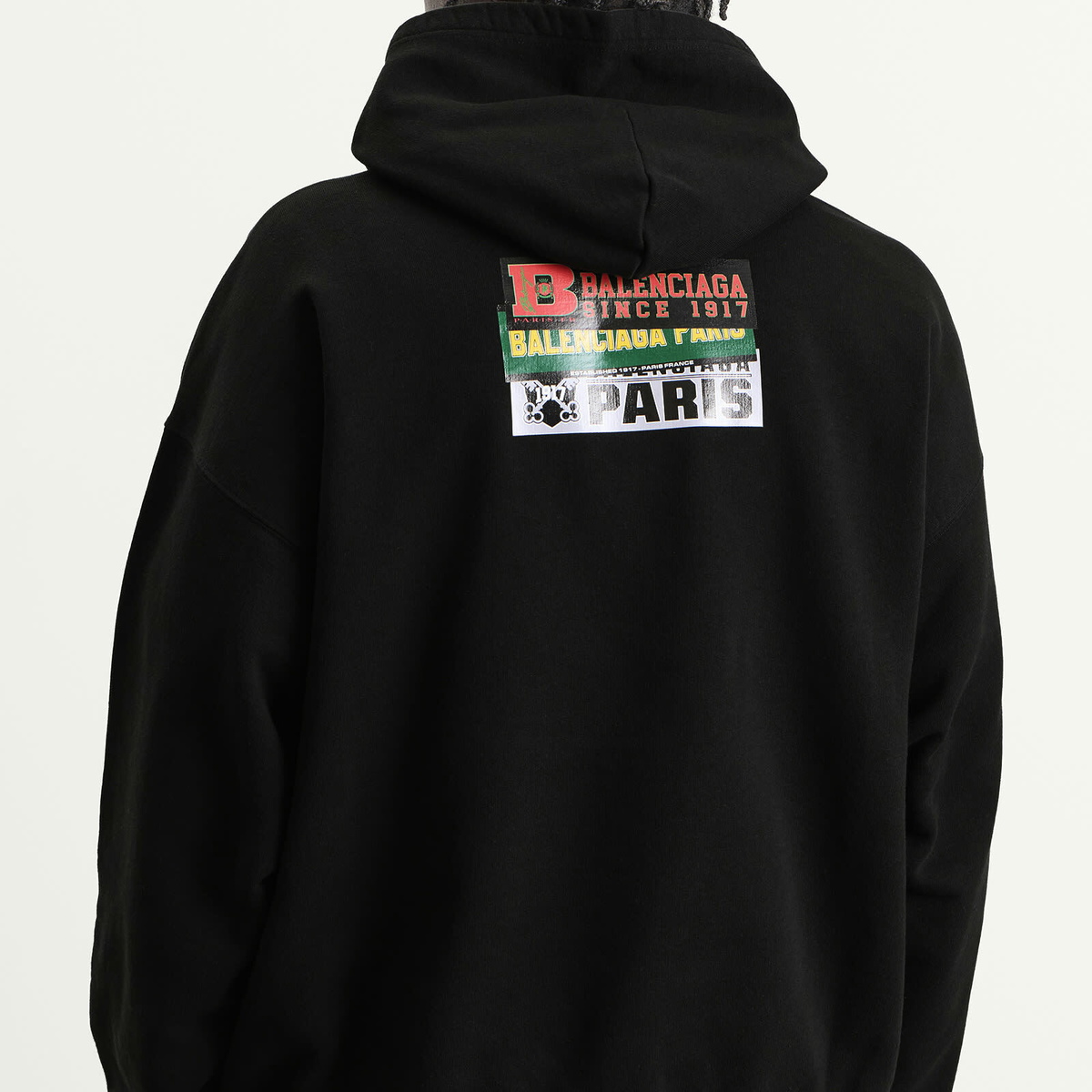 Balenciaga Men's Bumper Sticker Regular Fit Hoodie in Black