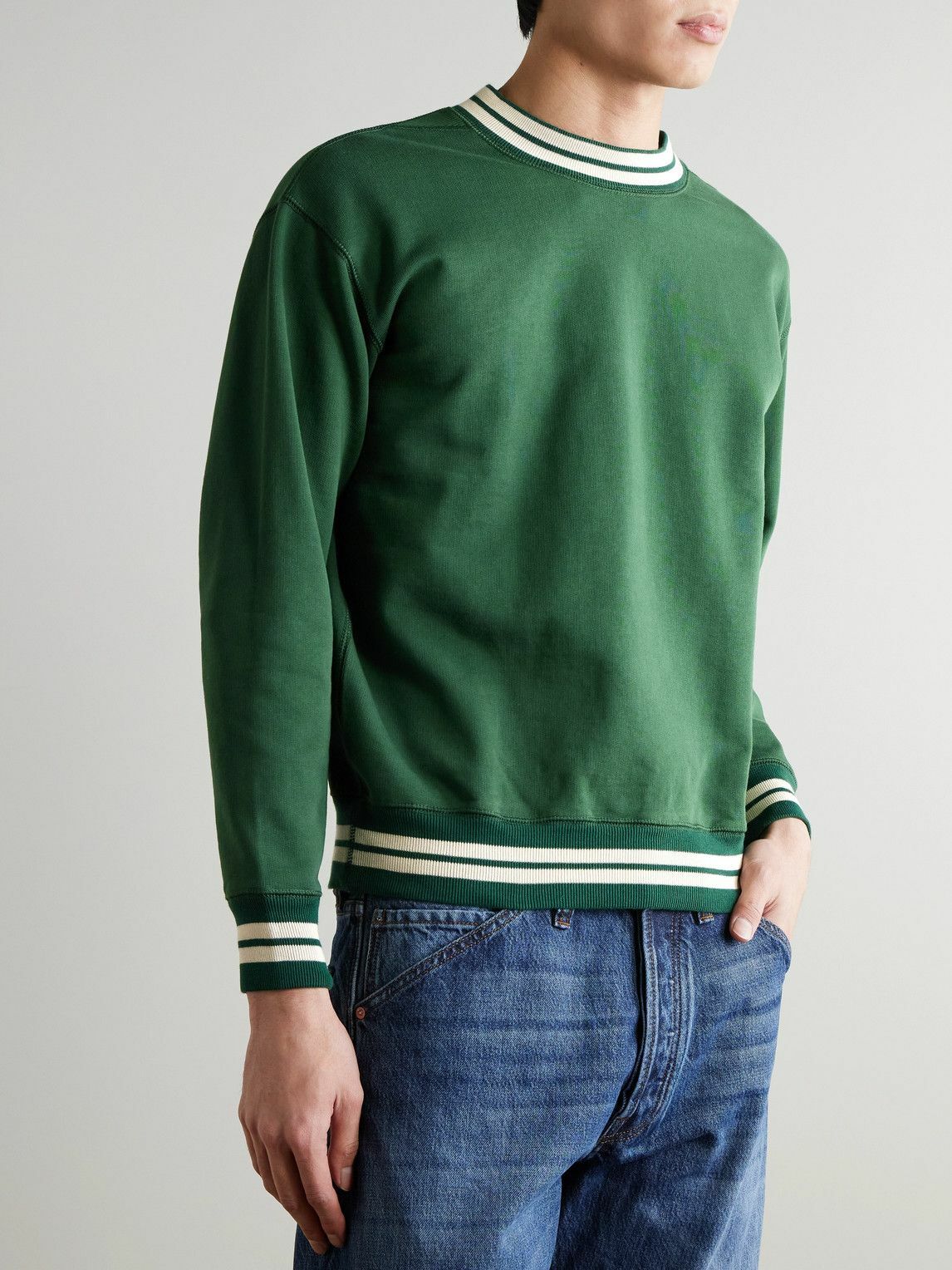 Drake's - Logo-Embroidered Striped Cotton-Jersey Sweatshirt - Green