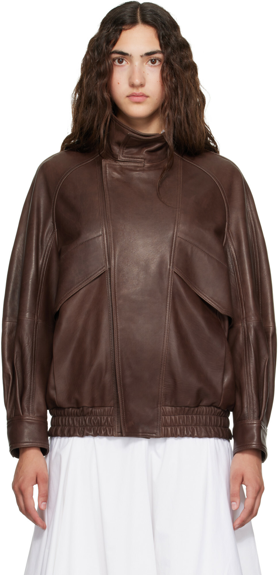 Nour Hammour Brown Ariste Leather Bomber Jacket