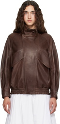 Nour Hammour Brown Ariste Leather Bomber Jacket