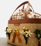 Aquazzura Birdsong appliqué raffia tote bag