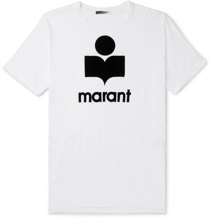 Photo: Isabel Marant - Karman Logo-Flocked Slub Linen T-Shirt - White