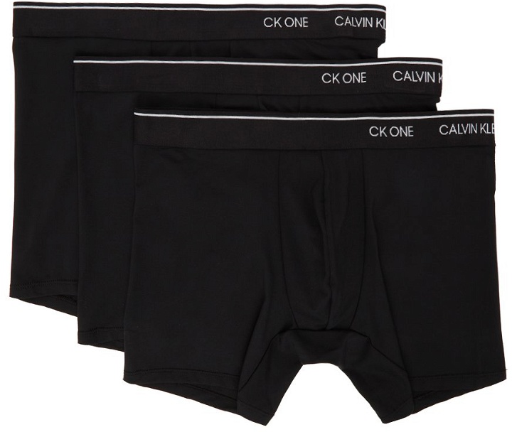 Photo: Calvin Klein Underwear Three-Pack Black Microfiber 'CK ONE' Boxers