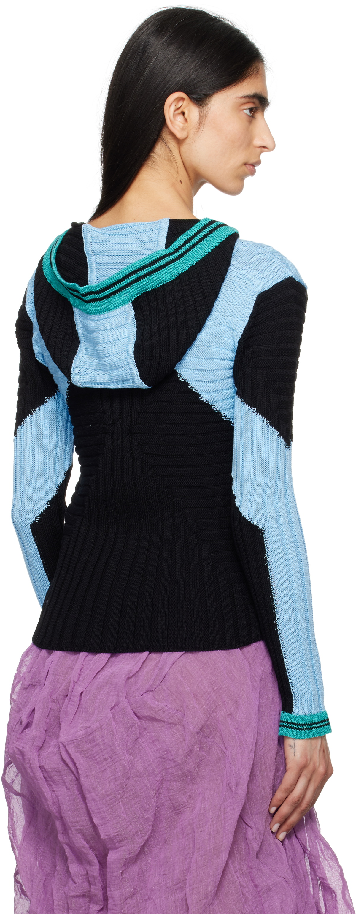 Kiko Kostadinov Black & Blue Quimby Fitted Knit Hoodie