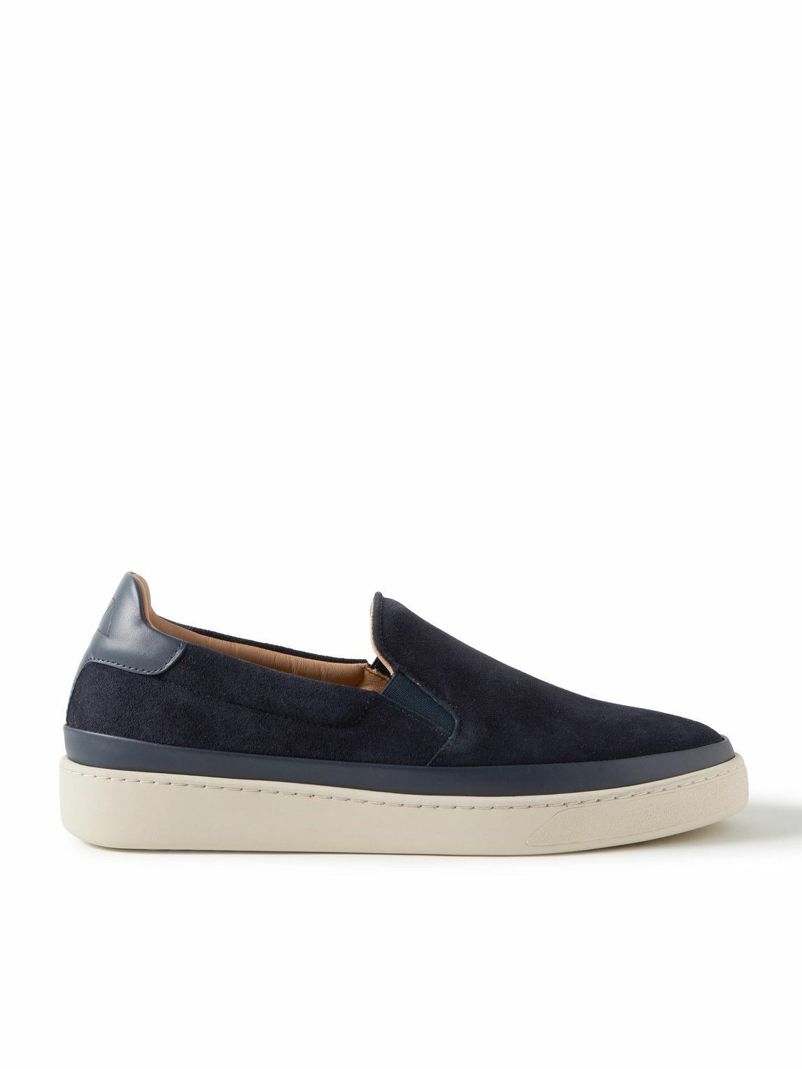 Mulo - Leather-Trimmed Suede Slip-On Sneakers - Blue