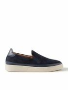 Mulo - Leather-Trimmed Suede Slip-On Sneakers - Blue