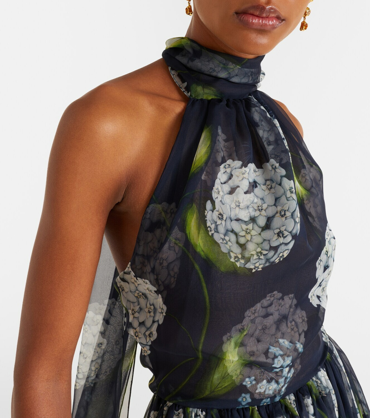 Oscar de la Renta Porcelain Flower silk chiffon gown