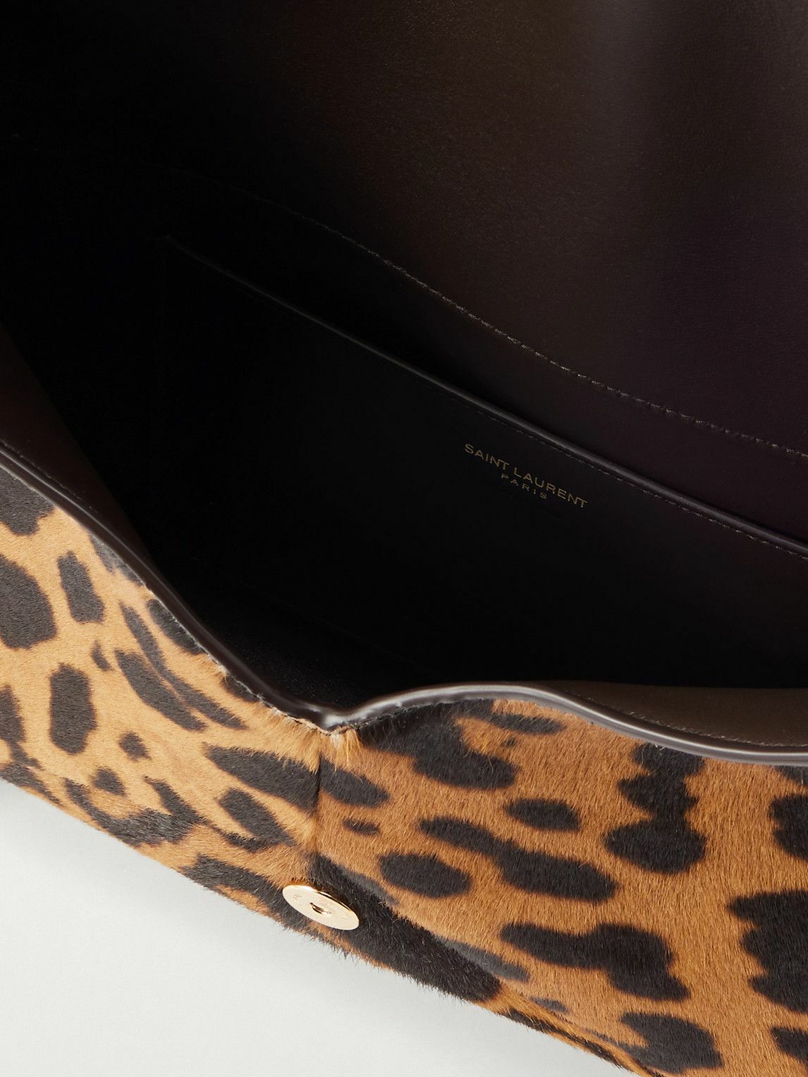 SAINT LAURENT - Logo-Appliquéd Leopard-Print Calf Hair Pouch
