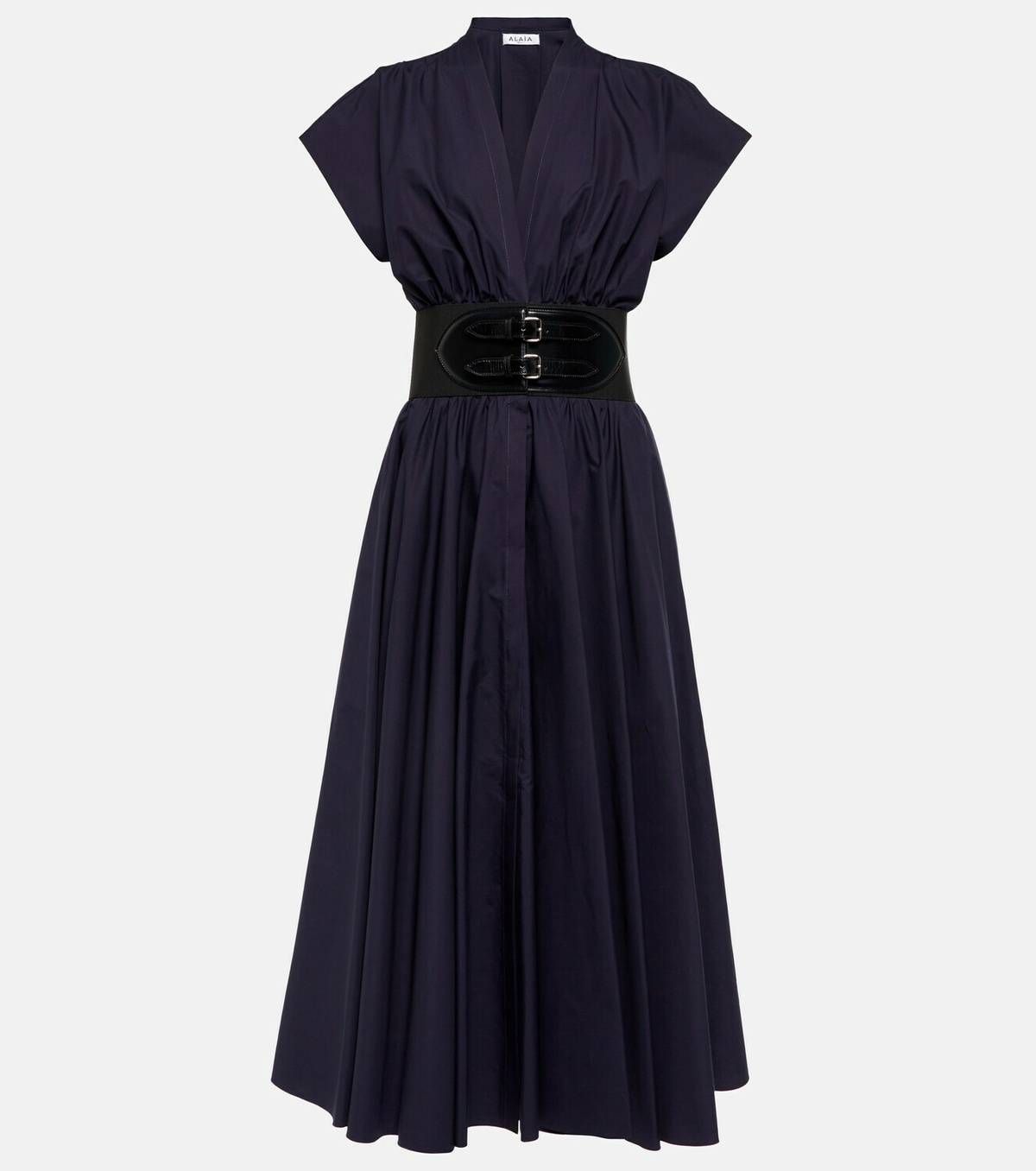 SALE【Alaia】Vネック ミディ ポプリン ドレス Alaïa Belted cotton poplin midi dress ALAÏA