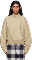 Pushbutton Beige Stand Collar Blouson Jacket