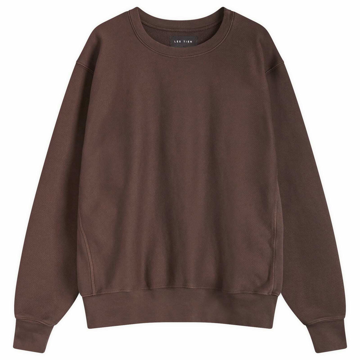 Les Tien Men's Heavyweight Crop Crew Sweat in Washed Brown Fig