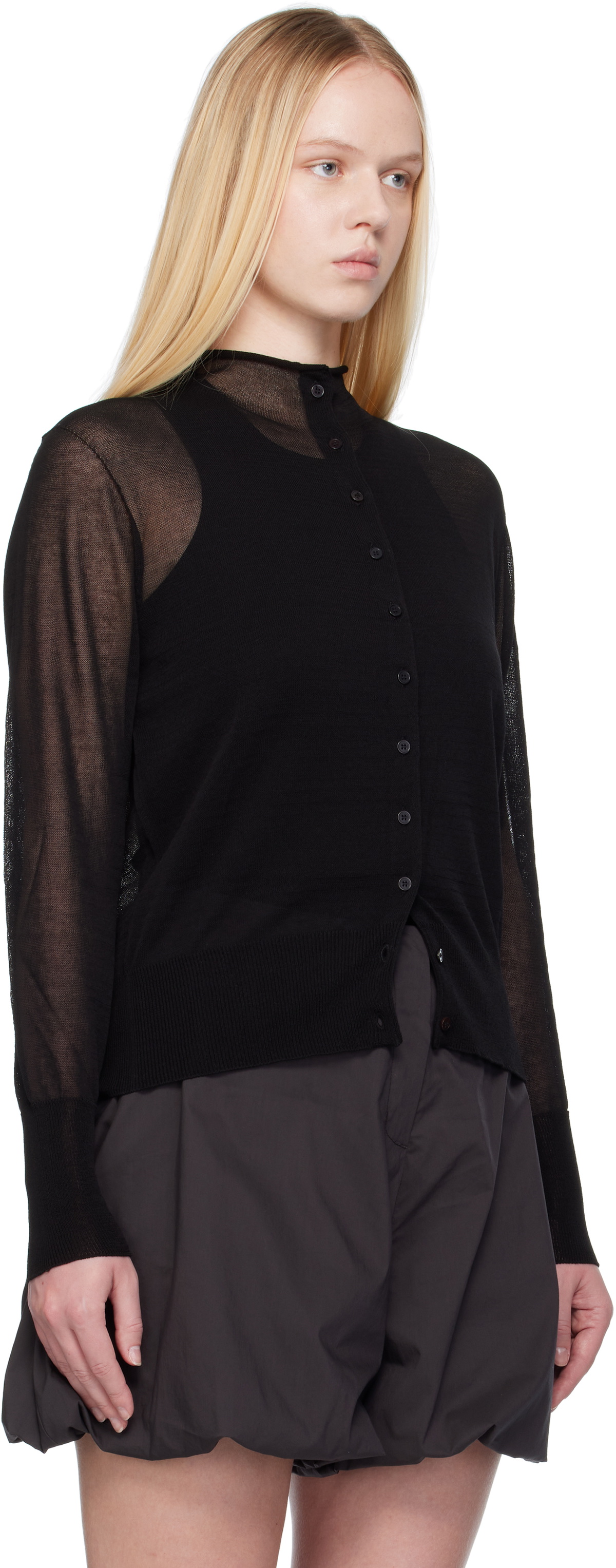 AMOMENTO Black Wholegarment Sheer Cardigan
