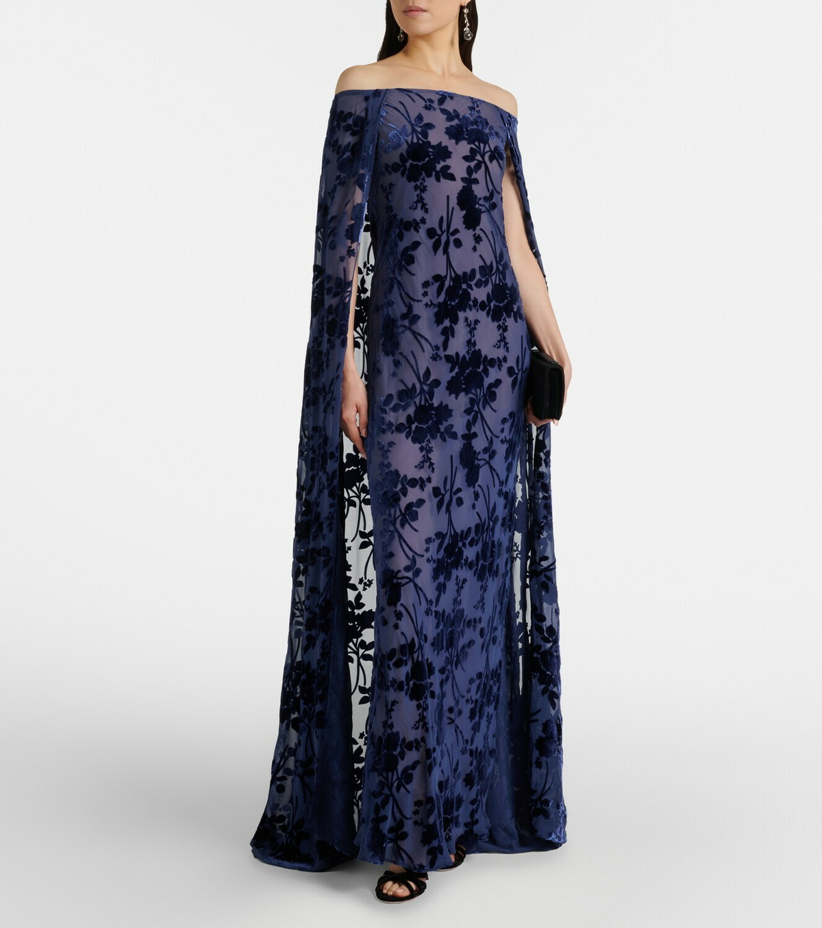 Rodarte Caped off-shoulder jacquard maxi dress