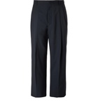 VALENTINO - Wide-Leg Logo-Embroidered Wool and Mohair-Blend Trousers - Blue