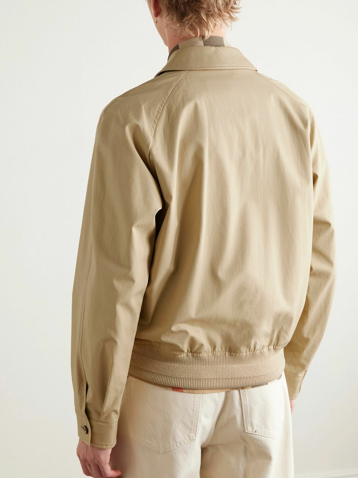 Burberry - Logo-Embroidered Cotton-Twill Harrington Jacket - Neutrals