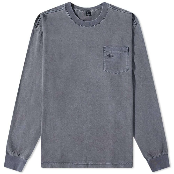 Photo: Patta Men's Basic Washed Pocket Long Sleeve T-Shirt in Odyssey Grey