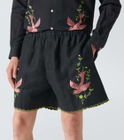 Bode Rosefinch embroidered linen Bermuda shorts