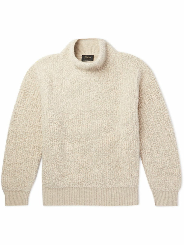 Photo: Brioni - Cashmere and Silk-Blend Bouclé Mock-Neck Sweater - Neutrals