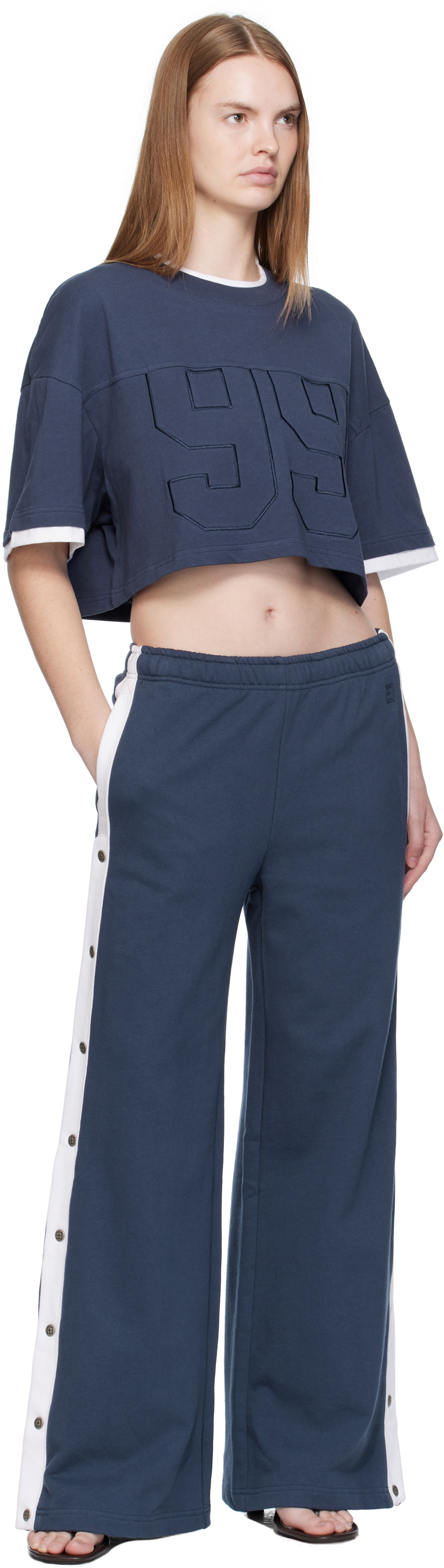 Ksubi Navy '99' Boyfriend Cropped T-shirt