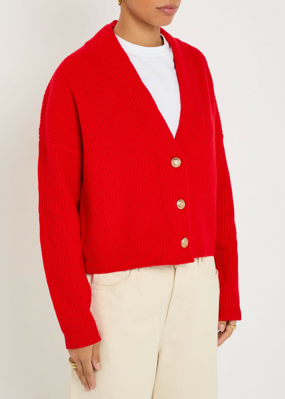 Alice + Olivia Holden Ribbed Wool-blend Cardigan Red