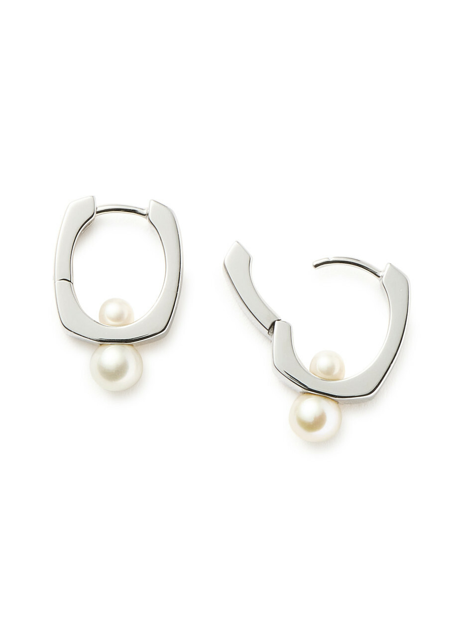 Missoma Button Pearl Rhodium-plated Hoop Earrings - Silver - One Size