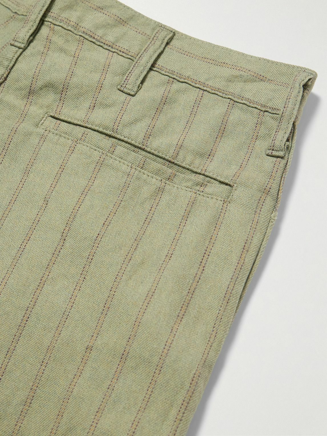 KAPITAL - Gibson Straight-Leg Striped Linen and Cotton-Blend Twill Trousers - Green