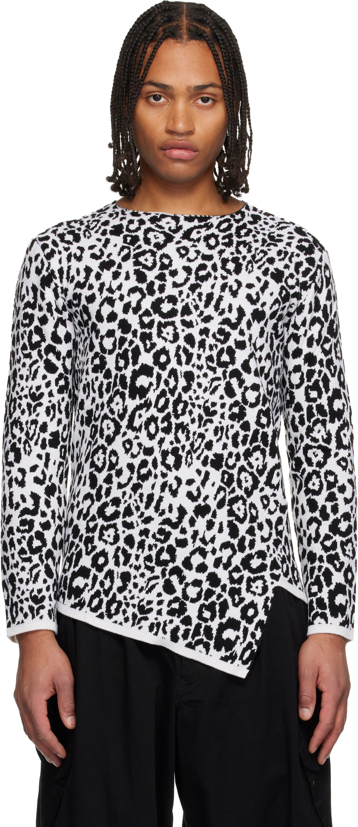 Black Comme des Garçons White & Black Leopard Sweater