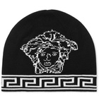 Versace - Logo-Intarsia Wool and Silk-Blend Beanie - Men - Black