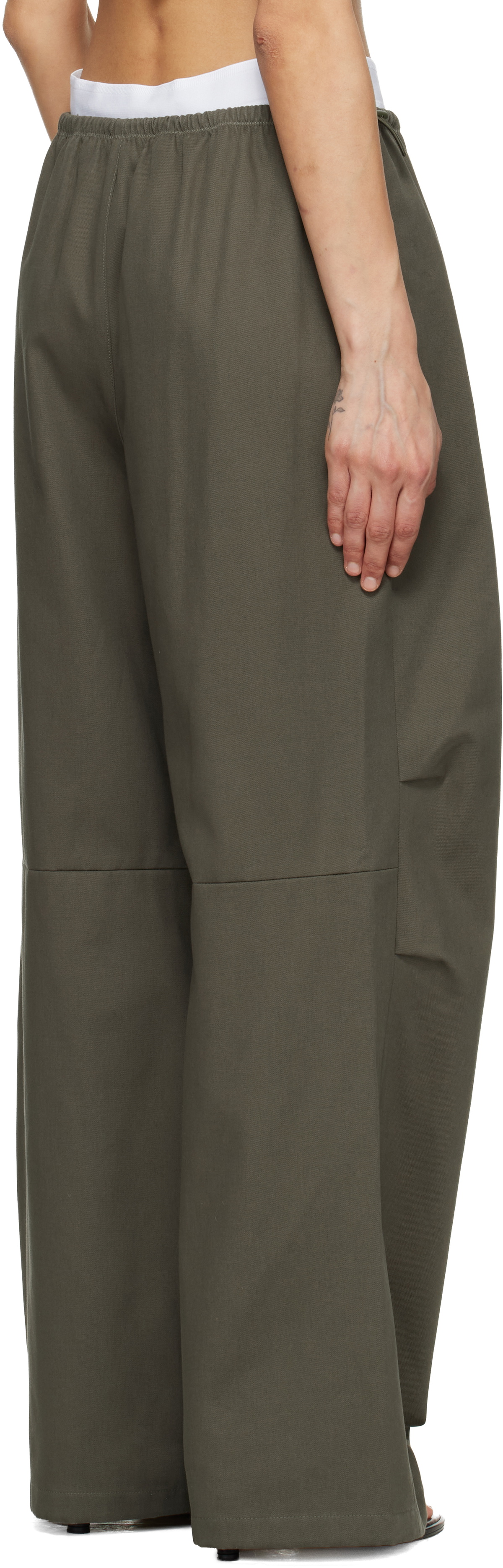 Alexander Wang Khaki Logo Elastic Mid-Rise Trousers