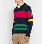 Polo Ralph Lauren - Shawl-Collar Appliquéd Striped Cotton Sweater - Multi