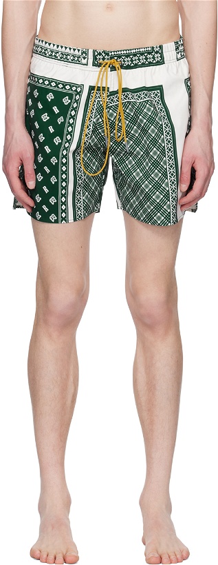 Photo: Rhude Green & White Card Print Swim Shorts